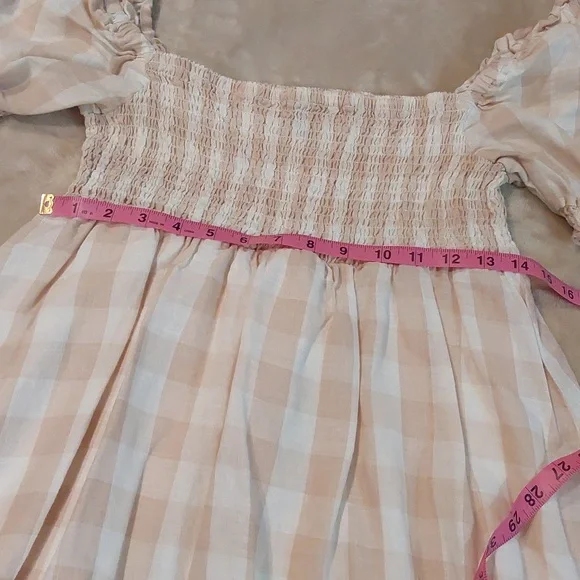 House of Harlow 1960 gingham smocked babydoll mini dress Size L - Picture 7 of 13